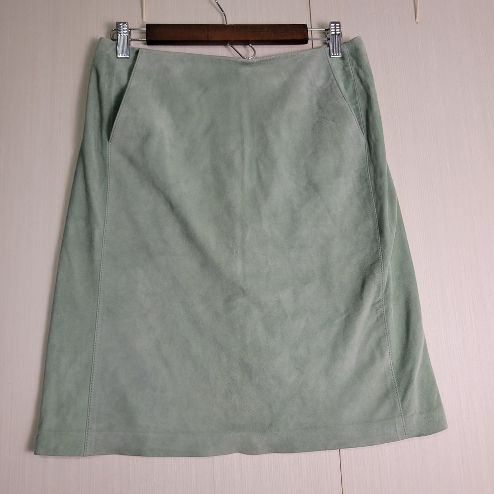 Ralph‎ Lauren Purple Label Careen Lamb Suede Skirt Size 8 Mint Green $1,890